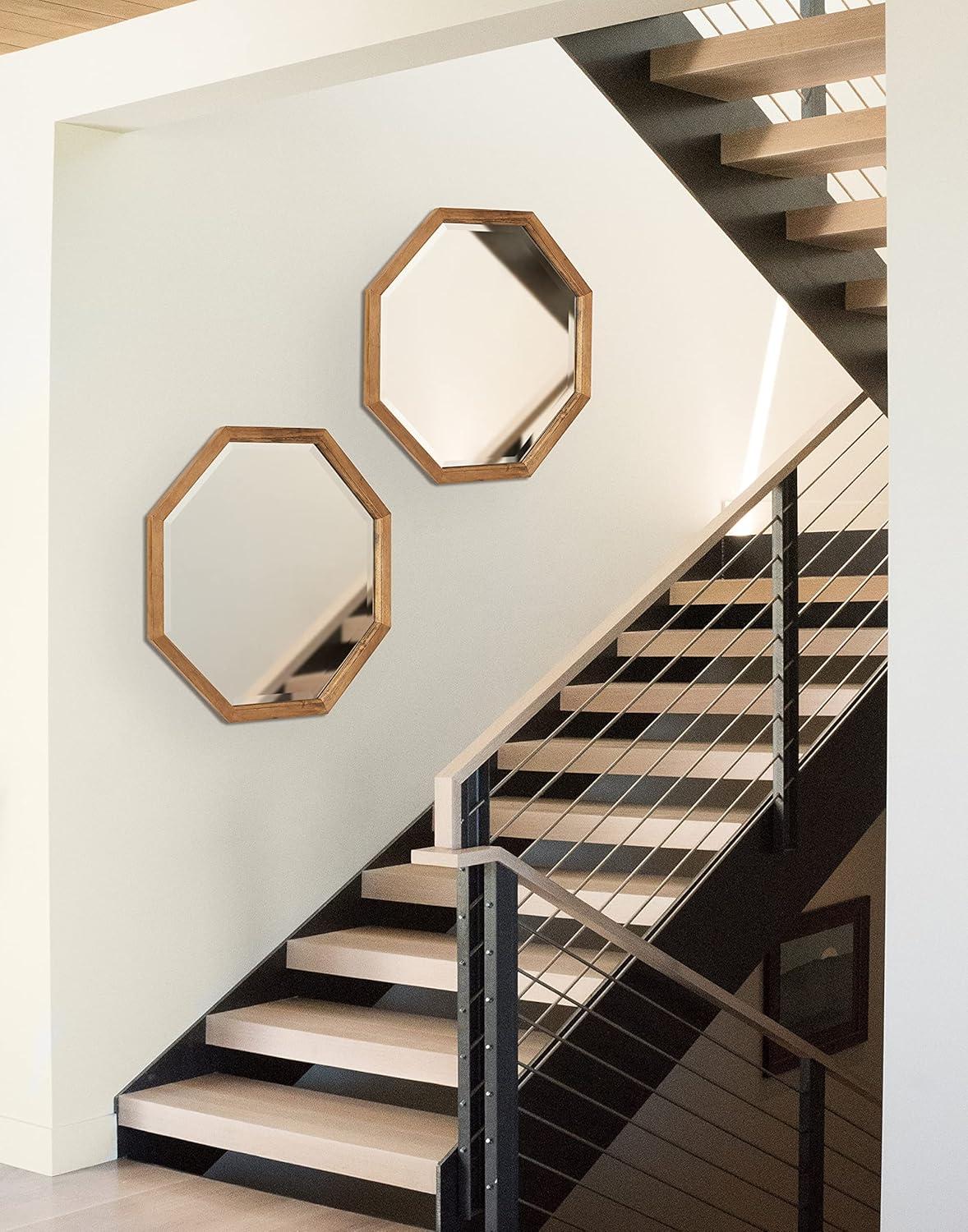 image:imageKate and Laurel Hogan Farmhouse Octagon Wood Wall Mirror 24 x 36 Rustic Brown Traditional Inspired Geometric Wall DecorRustic Brown