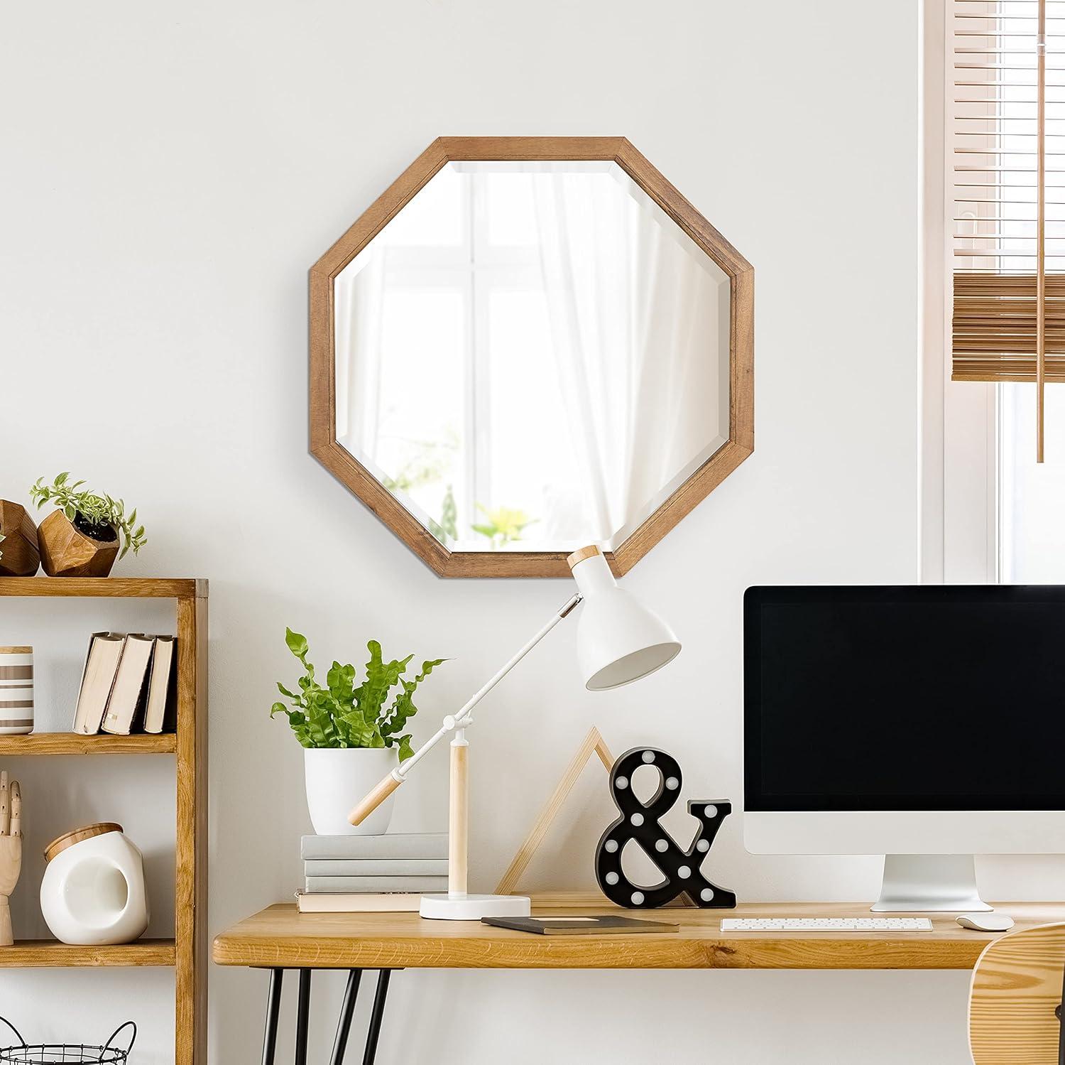 image:imageKate and Laurel Hogan Farmhouse Octagon Wood Wall Mirror 24 x 36 Rustic Brown Traditional Inspired Geometric Wall DecorRustic Brown