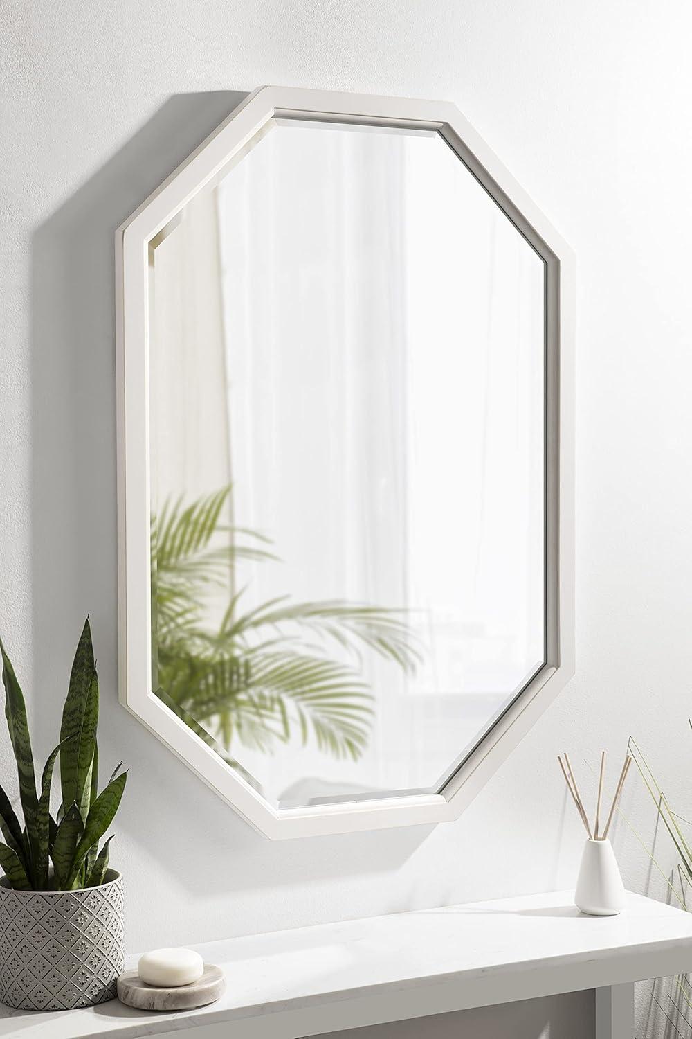 image:imageKate and Laurel Hogan Farmhouse Octagon Wood Wall Mirror 24 x 36 Rustic Brown Traditional Inspired Geometric Wall DecorWhite