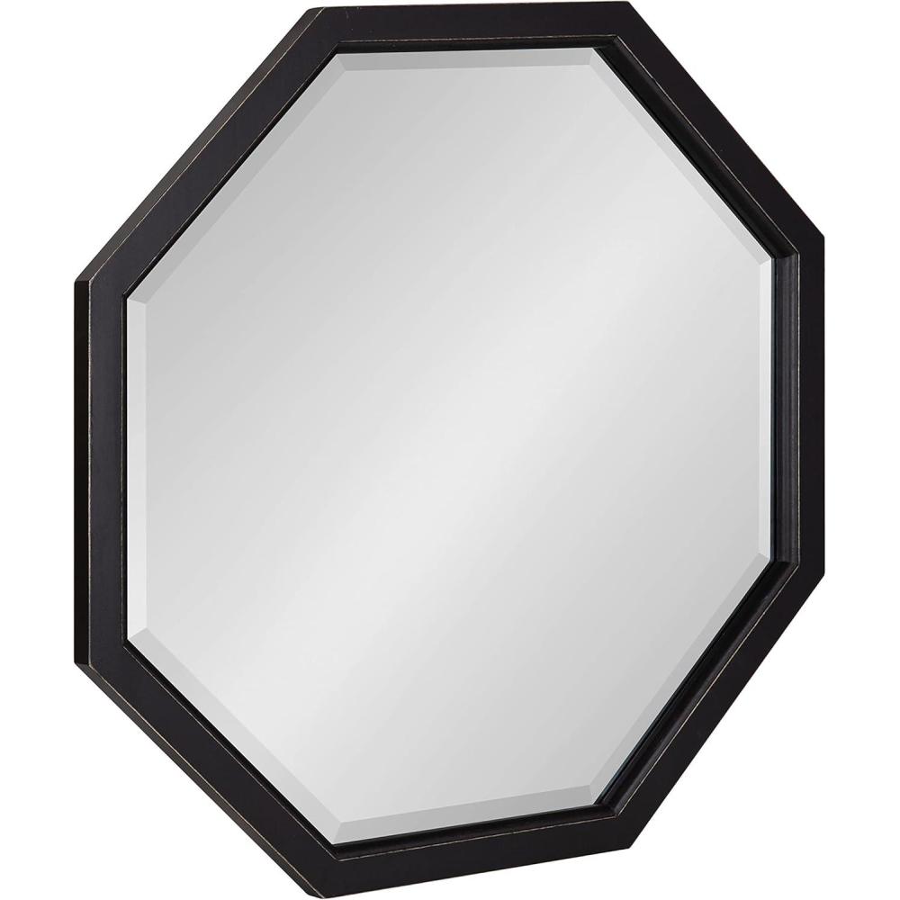 image:imageKate and Laurel Hogan Farmhouse Octagon Wood Wall Mirror 24 x 36 Rustic Brown Traditional Inspired Geometric Wall DecorBlack