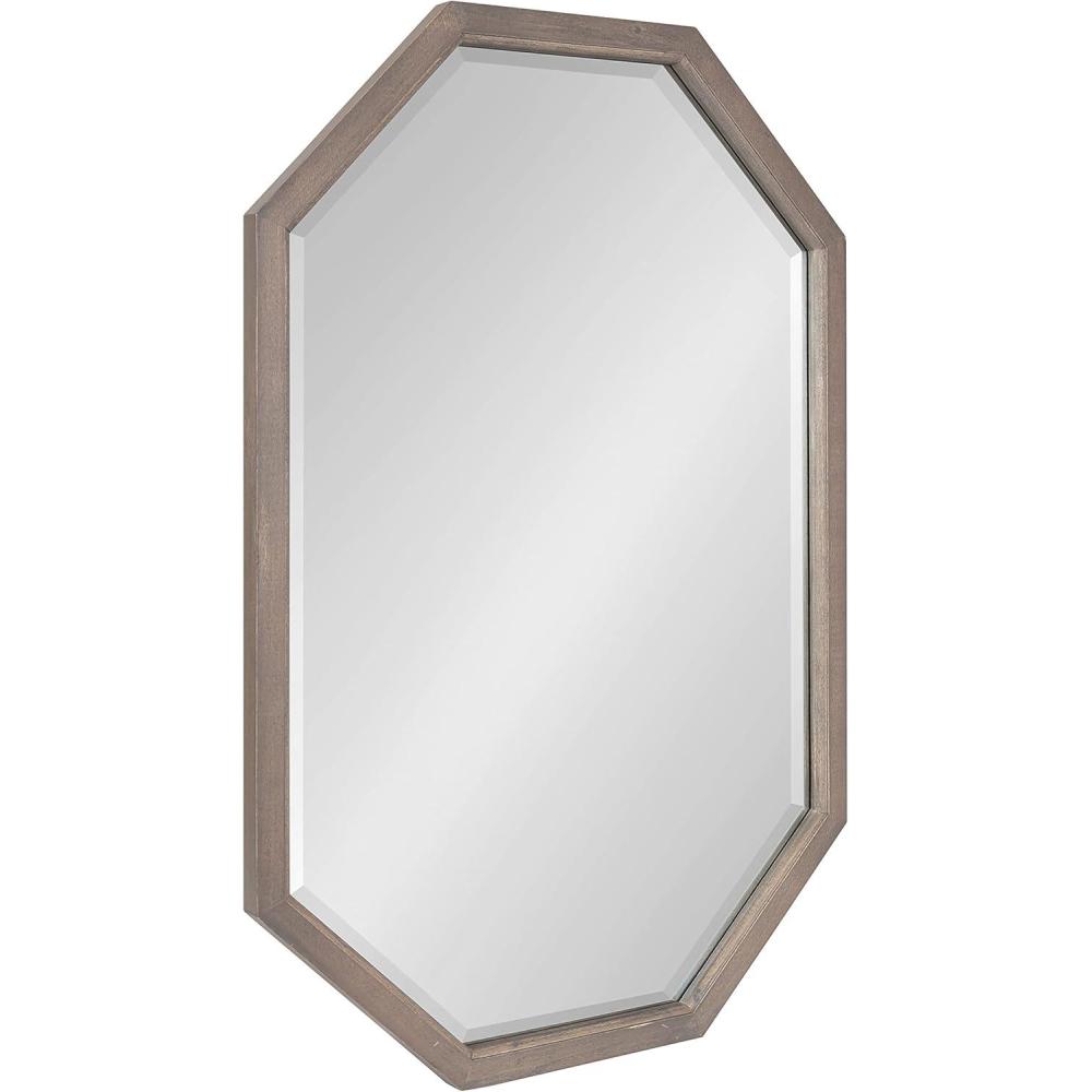 image:imageKate and Laurel Hogan Farmhouse Octagon Wood Wall Mirror 24 x 36 Rustic Brown Traditional Inspired Geometric Wall DecorGrey