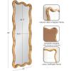 image:imageKate and Laurel Rahfy Boho Scalloped Rectangle Rattan Wall Mirror 22 x 48 Natural Wood Decorative Rectangular Wavy Mirror with Authentic Rattan Frame for Bedroom Mirror Decor