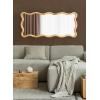 image:imageKate and Laurel Rahfy Boho Scalloped Rectangle Rattan Wall Mirror 22 x 48 Natural Wood Decorative Rectangular Wavy Mirror with Authentic Rattan Frame for Bedroom Mirror Decor