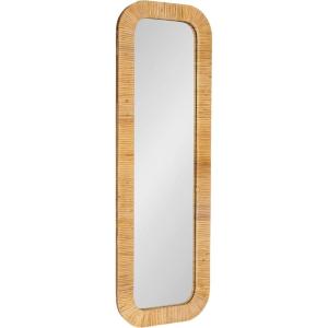 image:imageKate and Laurel Rahfy Boho Rectangle Rattan Wall Mirror 12 x 36 Natural Wood Decorative Rounded Rectangular Panel Mirror with Authentic Rattan Frame for Bedroom Mirror