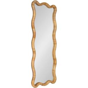 image:imageKate and Laurel Rahfy Boho Scalloped Rectangle Rattan Wall Mirror 22 x 48 Natural Wood Decorative Rectangular Wavy Mirror with Authentic Rattan Frame for Bedroom Mirror Decor