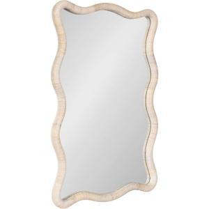 image:imageKate and Laurel Rahfy Boho Scalloped Rectangle Rattan Wall Mirror 24 x 36 White Decorative Rectangular Wavy Mirror with Authentic Rattan Frame for Bathroom Mirror Decor