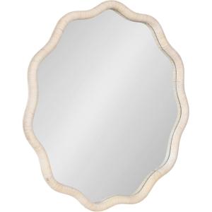 image:imageKate and Laurel Rahfy Boho Scalloped Round Rattan Mirror 32 Inch Diameter White Decorative Round Wavy Mirror with Authentic Rattan Frame for Boho Wall Decor