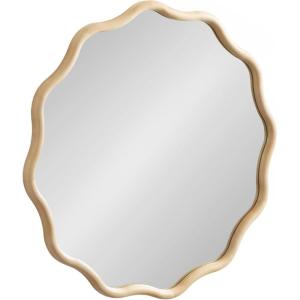 image:imageKate and Laurel Talma Boho Round Scalloped Wall Mirror 30 Inch Diameter Natural Wood Modern Circle Mirror with Solid Poplar Wood Frame and Rounded Frame Profile