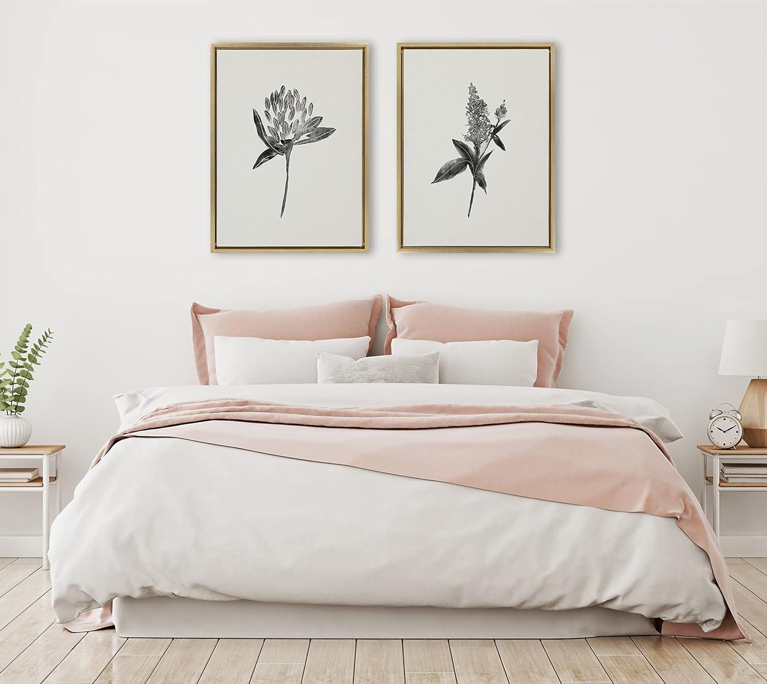 image:imageKate and Laurel Sylvie Vintage Botanical 1 and 2 Linen Canvas Wall Art by Teju Reval of SnazzyHues Set of 2 18x24 Gold Decorative Plant Art for WallGold