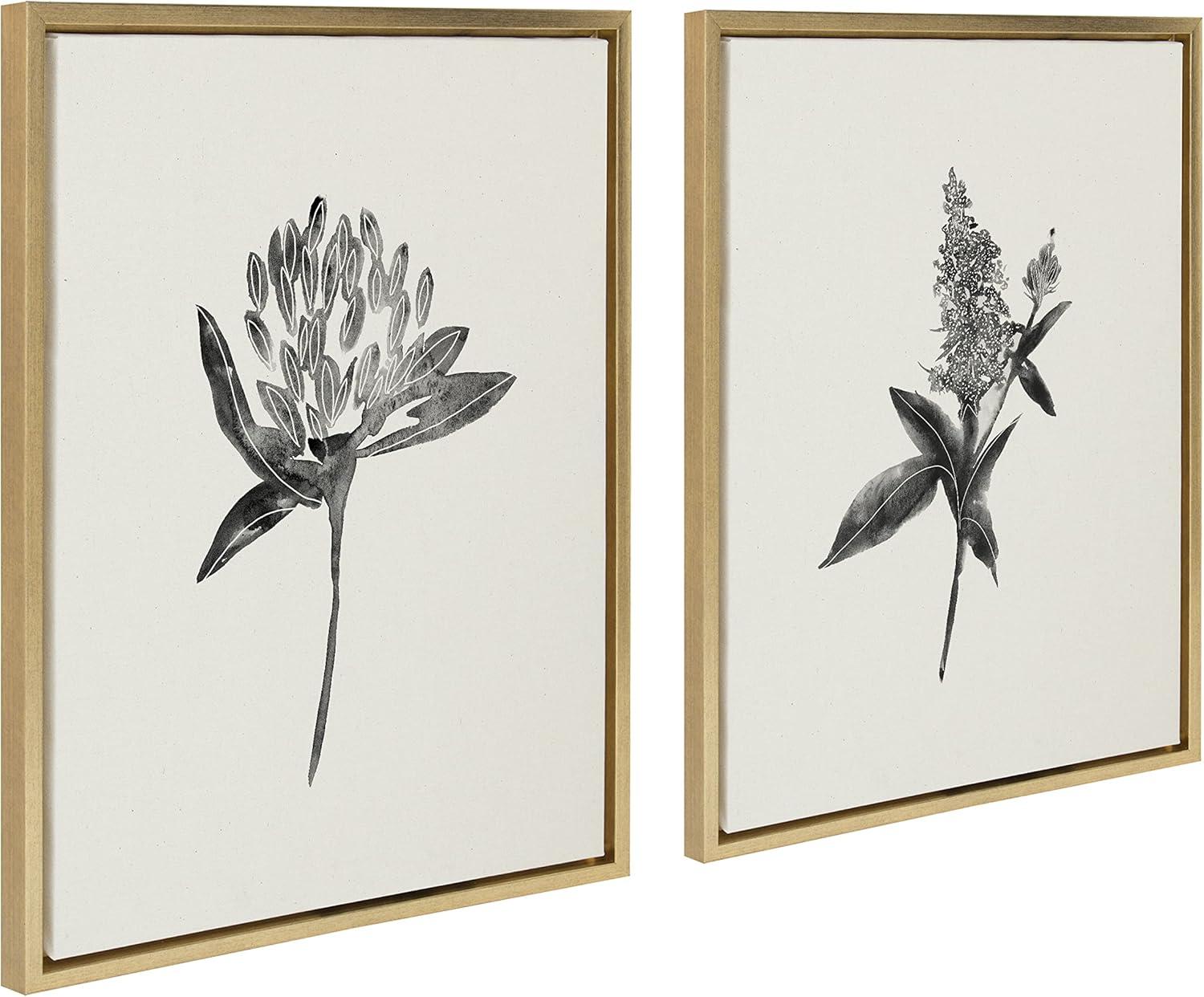 image:imageKate and Laurel Sylvie Vintage Botanical 1 and 2 Linen Canvas Wall Art by Teju Reval of SnazzyHues Set of 2 18x24 Gold Decorative Plant Art for WallGold