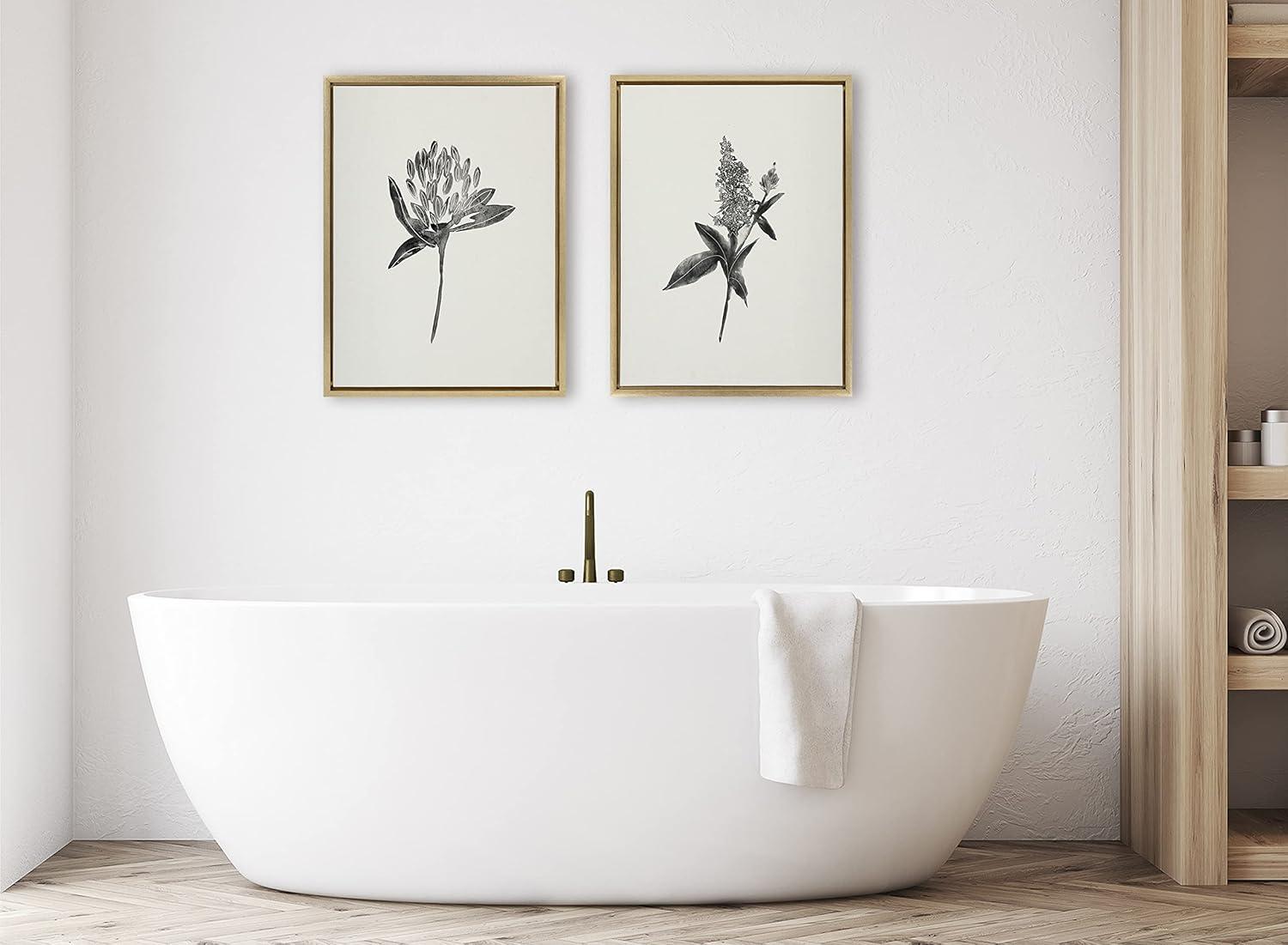 image:imageKate and Laurel Sylvie Vintage Botanical 1 and 2 Linen Canvas Wall Art by Teju Reval of SnazzyHues Set of 2 18x24 Gold Decorative Plant Art for WallGold