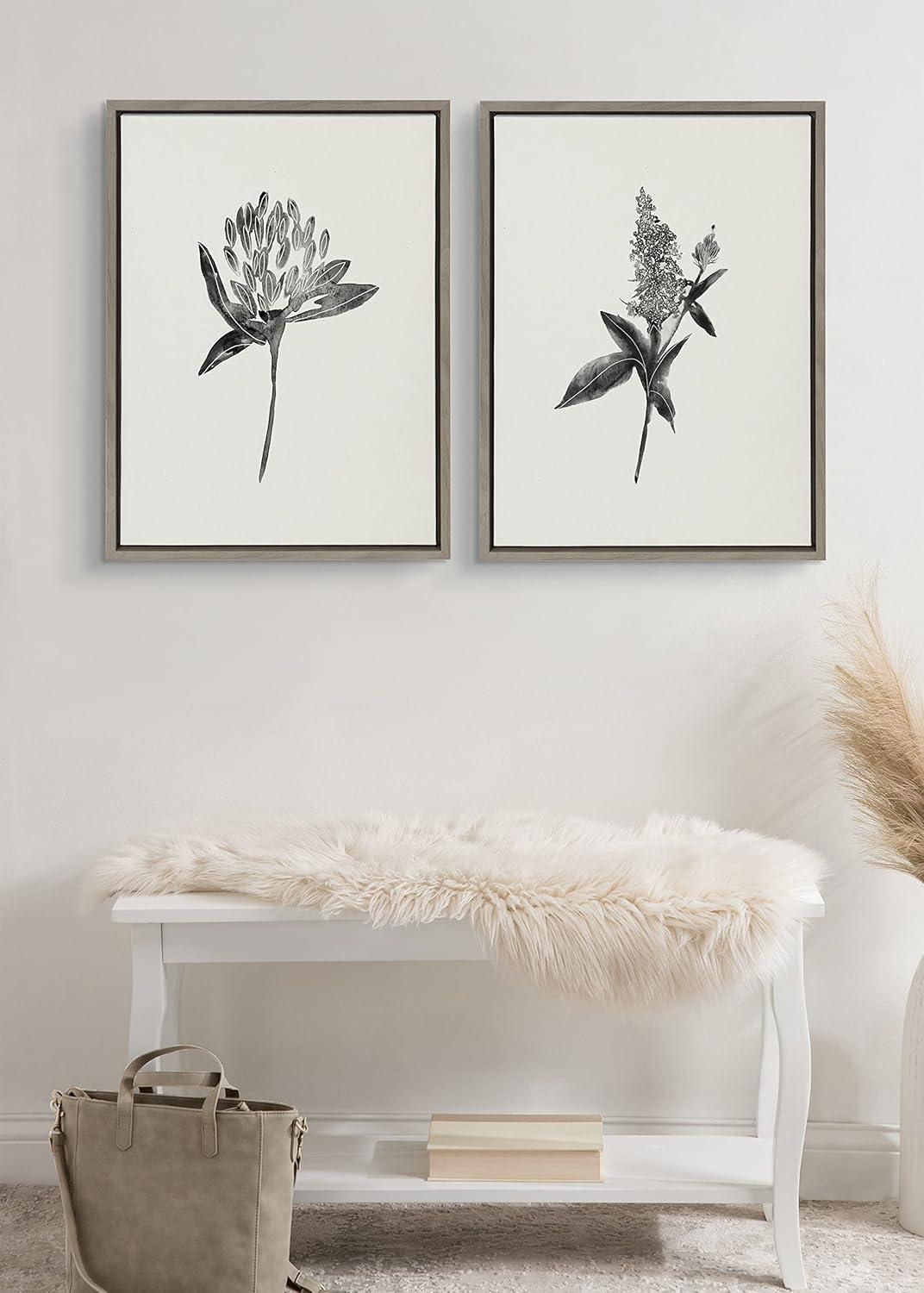 image:imageKate and Laurel Sylvie Vintage Botanical 1 and 2 Linen Canvas Wall Art by Teju Reval of SnazzyHues Set of 2 18x24 Gold Decorative Plant Art for WallGray