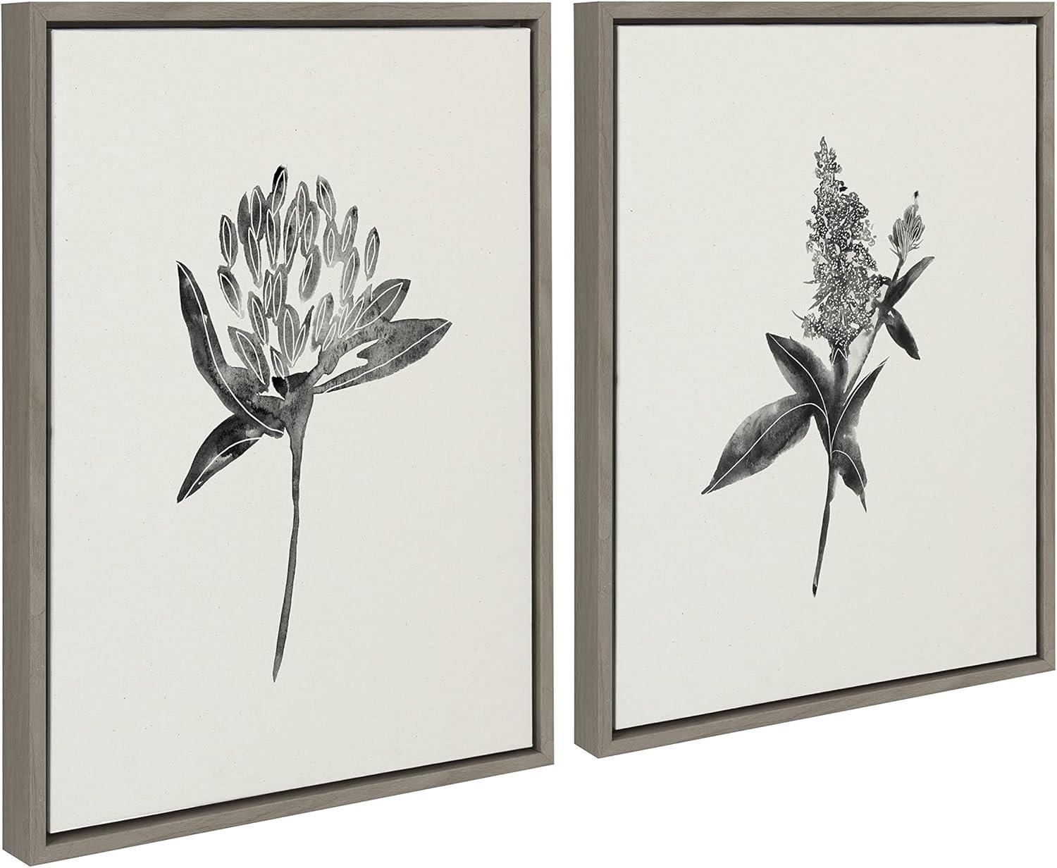 image:imageKate and Laurel Sylvie Vintage Botanical 1 and 2 Linen Canvas Wall Art by Teju Reval of SnazzyHues Set of 2 18x24 Gold Decorative Plant Art for WallGray