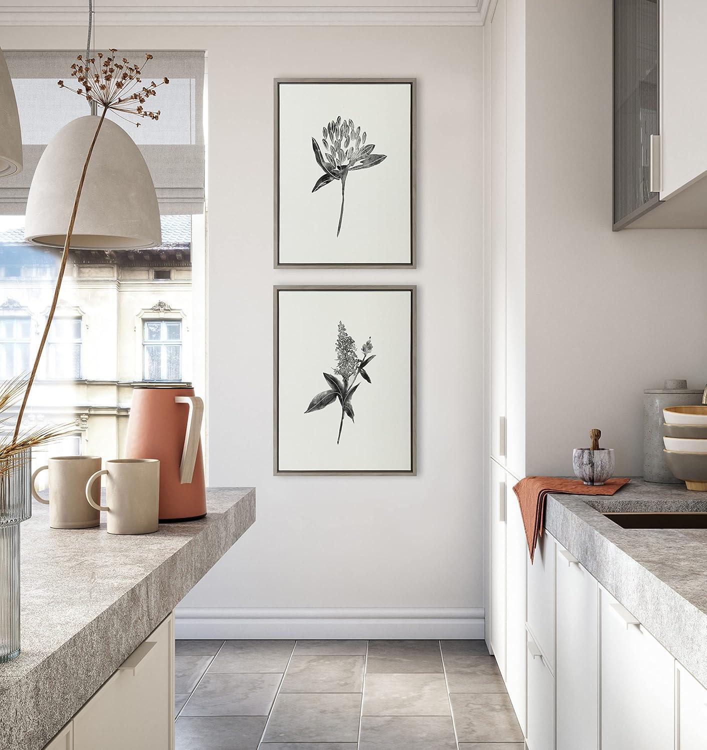 image:imageKate and Laurel Sylvie Vintage Botanical 1 and 2 Linen Canvas Wall Art by Teju Reval of SnazzyHues Set of 2 18x24 Gold Decorative Plant Art for WallGray