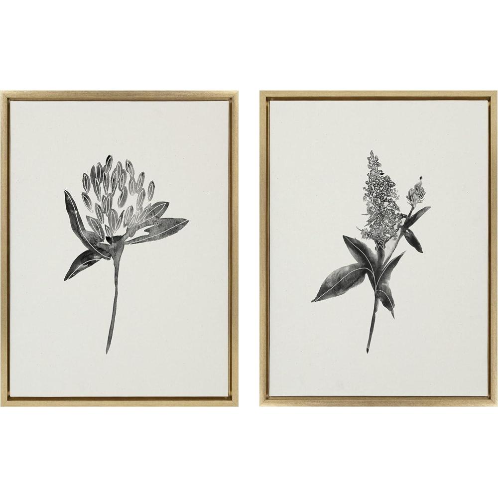image:imageKate and Laurel Sylvie Vintage Botanical 1 and 2 Linen Canvas Wall Art by Teju Reval of SnazzyHues Set of 2 18x24 Gold Decorative Plant Art for WallGold