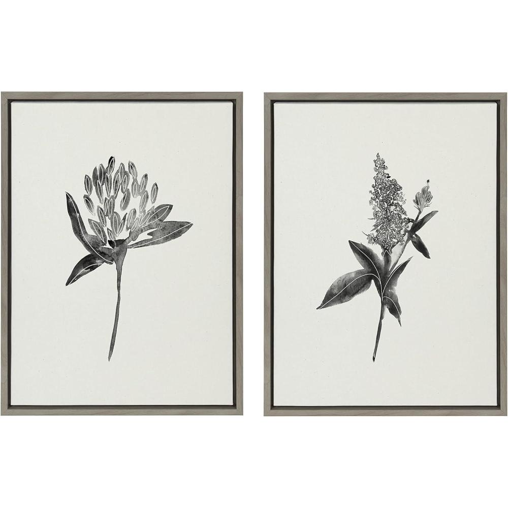 image:imageKate and Laurel Sylvie Vintage Botanical 1 and 2 Linen Canvas Wall Art by Teju Reval of SnazzyHues Set of 2 18x24 Gold Decorative Plant Art for WallGray