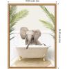 image:imageKate and Laurel Baby Elephant 3 in Palms Bathtub Framed Canvas Wall Art by Amy Peterson 18 x 24 Sylvie Natural Whimsical Animals Bathroom Tropical Art for Wall Decor Living Room Bedroom