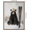 image:imageKate and Laurel Framed Canvas Wall Art Print Winter Bear Waiting to Ski by The Creative Bunch Studio 18 x 24 Sylvie Walnut Frame Whimsical Animal Art for Wall Decor