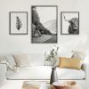 image:imageKate and Laurel Sylvie Highland Cow Wandering and Vintage Botanical Black and White Framed Linen Canvas Wall Art Set by Various Artists Set of 3 two 16x20 and one 23x33 Natural Finish Frames Neutral Decorative Landscape Art for WallGray