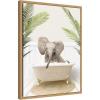 image:imageKate and Laurel Baby Elephant 3 in Palms Bathtub Framed Canvas Wall Art by Amy Peterson 18 x 24 Sylvie Natural Whimsical Animals Bathroom Tropical Art for Wall Decor Living Room Bedroom