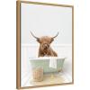 image:imageKate and Laurel Highland Cow in Cottage Green Bathtub Framed Canvas Wall Art by Amy Peterson 18 x 24 Sylvie Natural Whimsical Animals Humor Bathroom Art for Wall Decor Living Room Bedroom