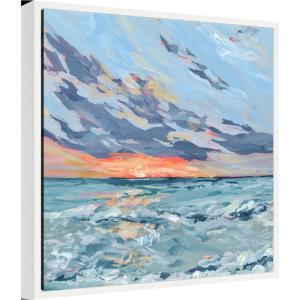 image:imageKate and Laurel Anna Maria Island Florida Framed Canvas Wall Art by Emily Kenney 22 x 22 Sylvie White Coastal Beach Landscapes Art for Wall Decor Living Room Bedroom