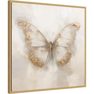 image:imageKate and Laurel Butterfly Neutral 2 Framed Canvas Wall Art by The Creative Bunch Studio 30 x 30 Sylvie Bright Gold Modern Abstract Animals Art for Wall Decor Living Room Bedroom