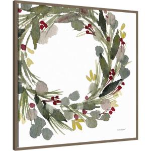 image:imageKate and Laurel Framed Canvas Wall Art Print Loose Christmas Wreath by Patricia Shaw 30 x 30 Sylvie Dark Gold Frame Whimsical Holiday Art for Wall Decor