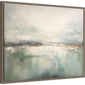 image:imageKate and Laurel Framed Canvas Wall Art Print Subtle Abstract Gray Green Horizon by The Creative Bunch Studio 28 x 23 Sylvie Dark Gold Frame Modern Contemporary Landscape Art for Wall Decor