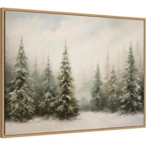 image:imageKate and Laurel Framed Canvas Wall Art Print Traditional Snowy Forest Landscape by The Creative Bunch Studio 38 x 28 Sylvie Natural Frame Traditional Landscape Art for Wall Decor