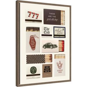 image:imageKate and Laurel Framed Canvas Wall Art Print Vintage Matchbox by Lucky Guava 18 x 24 Sylvie Walnut Frame Vintage Typography Art for Wall Decor