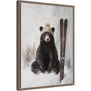 image:imageKate and Laurel Framed Canvas Wall Art Print Winter Bear Waiting to Ski by The Creative Bunch Studio 18 x 24 Sylvie Walnut Frame Whimsical Animal Art for Wall Decor