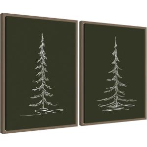image:imageKate and Laurel Minimalist Evergreen Trees Sketch  2 Piece Framed Canvas Wall Art Set by The Creative Bunch Studio Sylvie Dark Gold Modern Contemporary Nature Art for Wall Decor