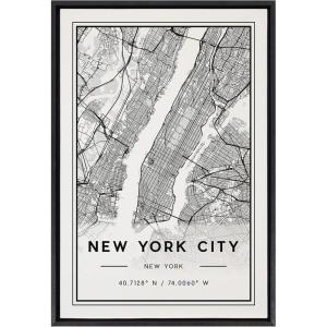 image:imageKate and Laurel Sylvie Atlanta Modern Map Framed Canvas Wall Art by Jake Goossen 18x24 Gray Geography Art for WallBlack