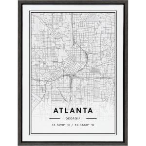 image:imageKate and Laurel Sylvie Atlanta Modern Map Framed Canvas Wall Art by Jake Goossen 18x24 Gray Geography Art for WallGray