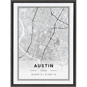 image:imageKate and Laurel Sylvie Austin Modern Map Framed Canvas Wall Art by Jake Goossen 18x24 Gray Decorative Map Art for Wall