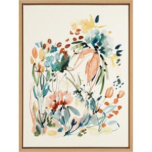 image:imageKate and Laurel Sylvie Awaking Peach Framed Linen Textured Canvas Wall Art by Sara Berrenson 18x24 Natural Vibrant Floral Art for WallNatural