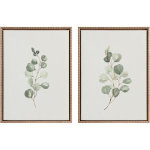 image:imageKate and Laurel Sylvie Beaded Eucalyptus 4a and Eucalyptus 4b Vintage Framed Canvas Wall Art Set by Maja Mitrovic of Makes My Day Happy 2 Piece Set 18x24 Gold Simple Plant Art Set Wall Dcor
