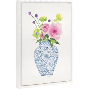 image:imageKate and Laurel Sylvie Beaded Pink Blooms in Chinoiserie Vintage Framed Canvas Wall Art by Patricia Shaw 18x24 White Decorative Floral Art for Wall