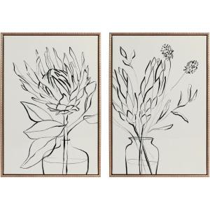 image:imageKate and Laurel Sylvie Beaded SB Protea Sketch 1 BW and SB Protea Sketch 2 BW Vintage Framed Canvas Wall Art Set by Sara Berrenson 2 Piece Set 23x33 Gold Soft Plant Greenery Art for Wall
