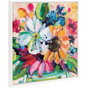 image:imageKate and Laurel Sylvie Beaded Wild Growth Vintage Framed Canvas Wall Art by Rachel Christopoulos 22x22 White Colorful Flower Brushstrokes Art for Wall