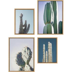 image:imageKate and Laurel Sylvie Cactus Sky Pastel Cactus Stand Tall Cactus and Arizona Pastel Cactus Framed Canvas Wall Art Set by Stephanie Klatt 4 Piece Set Natural Desert Cactus Art Set for Wall
