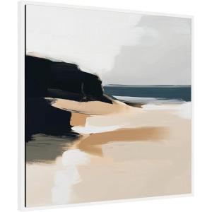 image:imageKate and Laurel Sylvie Coastal Sand Modern Abstract Landscape I Framed Canvas Wall Art by The Creative Bunch Studio 30 x 30 Natural Modern Contemporary Abstract Landscape Decor Living RoomWhite