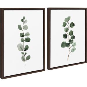 image:imageKate and Laurel Sylvie Eucalyptus 1a and 3b Framed Canvas Wall Art Set by Maja Mitrovic of Makes My Day Happy 2 Piece 18x24 Natural Chic Modern Farmhouse Wall DcorBrown