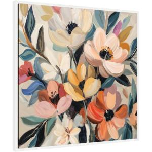 image:imageKate and Laurel Sylvie Garden Bloom Abstract Bouquet II Framed Canvas Wall Art by The Creative Bunch Studio 30 x 30 Beaded Gold Bohemian Boho Flowers Nature Art for Wall Decor Living Room BedroomWhite