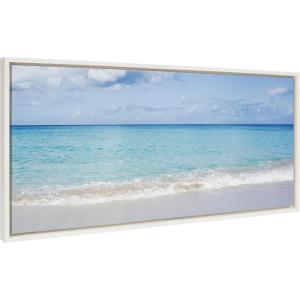 image:imageKate and Laurel Sylvie I Want to go Back Framed Canvas Wall Art by Vidal Hernandez 18x40 White Wide Ocean Beach Landscape Art for Wall