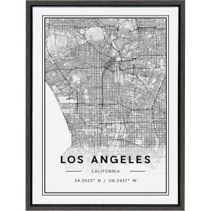image:imageKate and Laurel Sylvie Los Angeles Modern Map Framed Canvas Wall Art by Jake Goossen 18x24 Gray Decorative Map Art for Wall