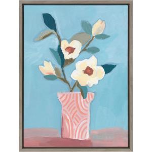 image:imageKate and Laurel Sylvie Magnolia Blooms Framed Canvas Wall Art by Kate Aurelia Holloway 18x24 Gray Abstract Floral Art for WallGrey