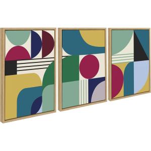image:imageKate and Laurel Sylvie Mid Century Modern Pattern 07 08 and 09 Framed Canvas Wall Art Set by Rachel Lee of My Dream Wall 3 Piece 18x24 Natural Large Modern Retro Abstract Art
