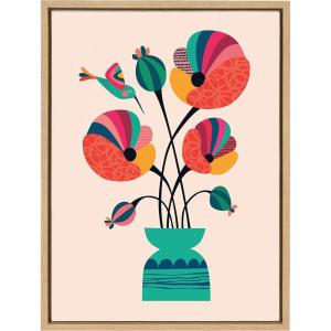 image:imageKate and Laurel Sylvie Mid Century Modern Poppies Framed Canvas Wall Art by Rachel Lee of My Dream Wall 18x24 Natural Chic Flower Art for Wall
